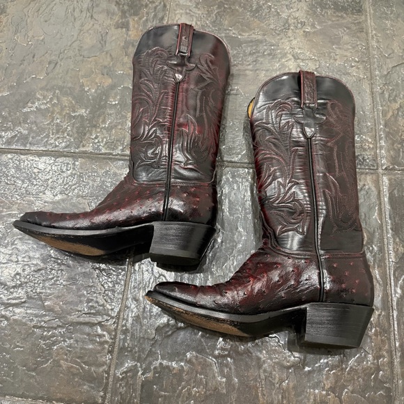 Lucchese Handmade Exotic Ostrich Leather Western Cowboy Boots Burgundy 6.5 - Picture 8 of 15